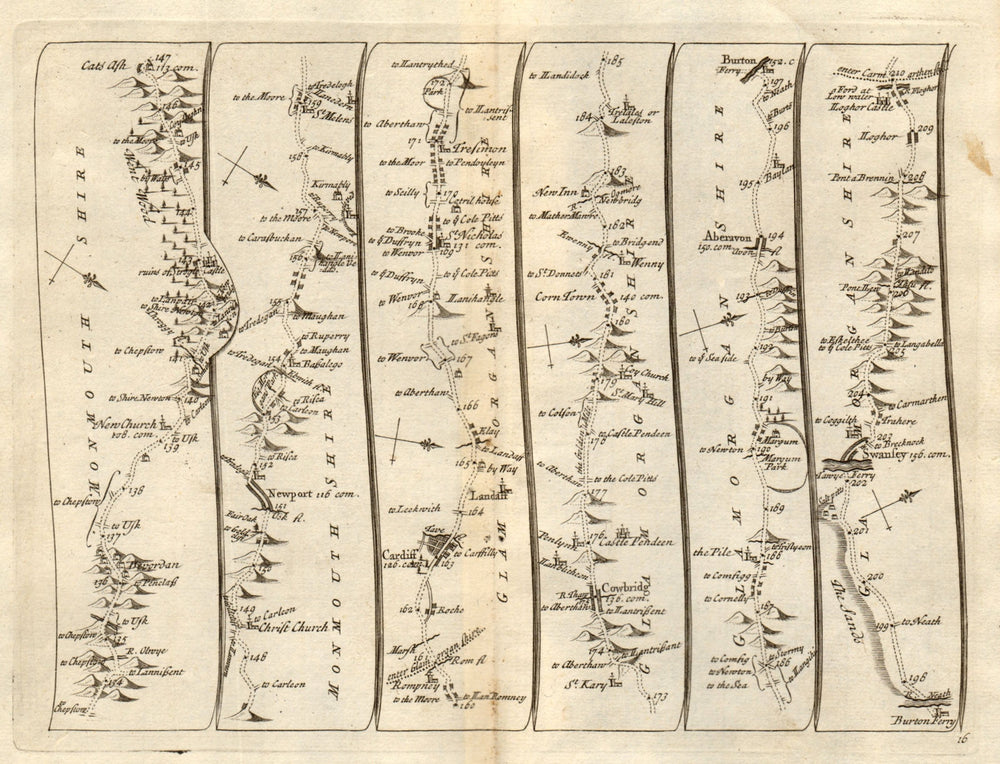 Newport Cardiff Cowbridge Aberavon Briton Ferry Swansea SENEX #16 road map 1719