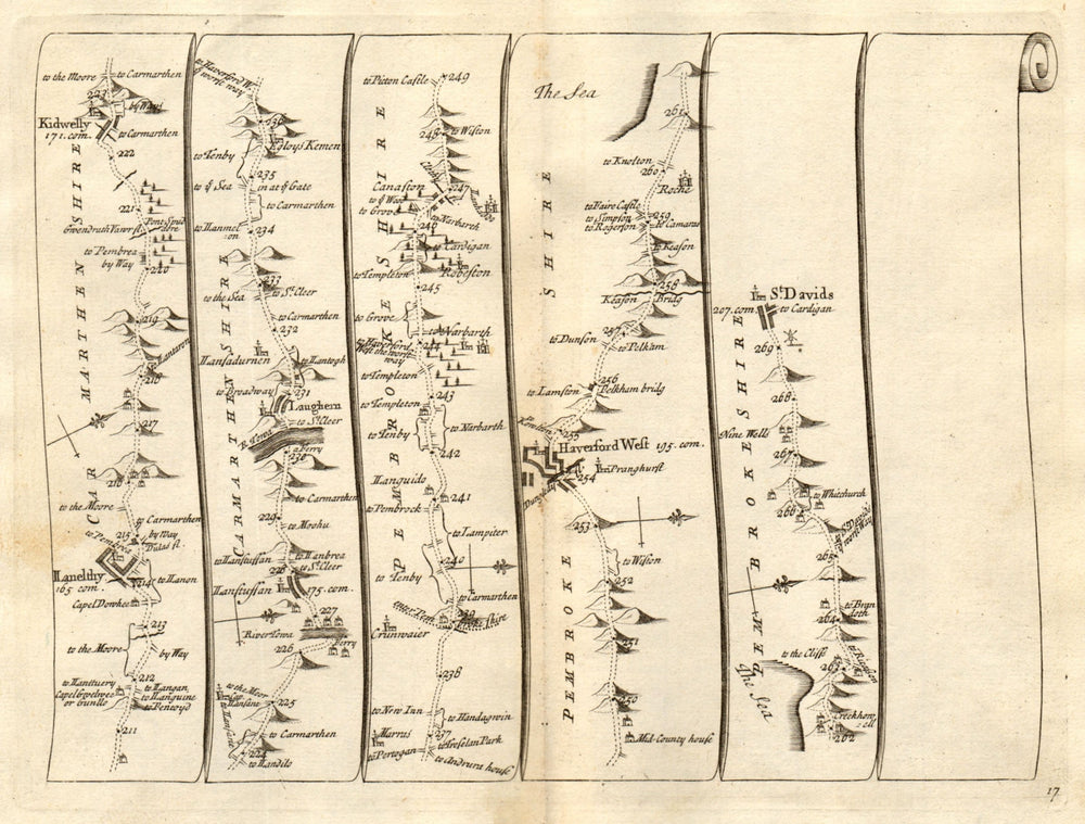 Llanelly Kidwelly Llansteffan Haverfordwest St Davids SENEX #17 road map 1719
