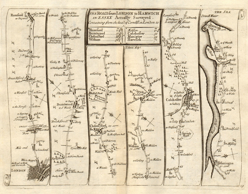 London Stratford Romford Chelmsford Colchester Harwich SENEX #19 road map 1719
