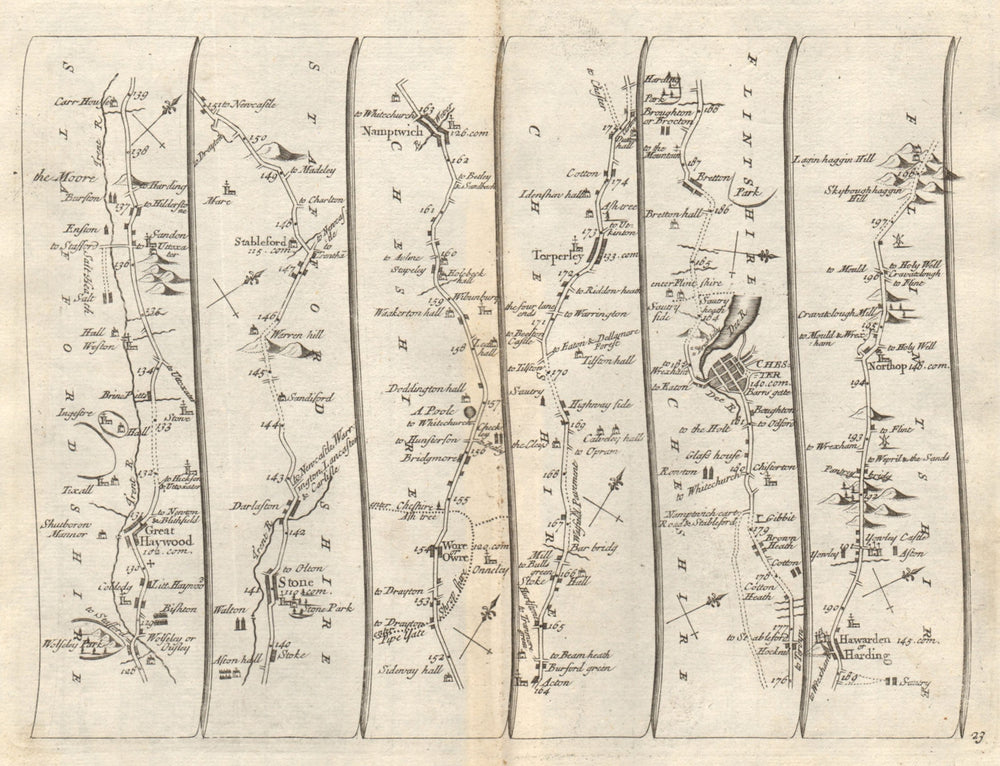 Great Haywood Barlaston Nantwich Chester Hawarden Northop SENEX 23 road map 1719