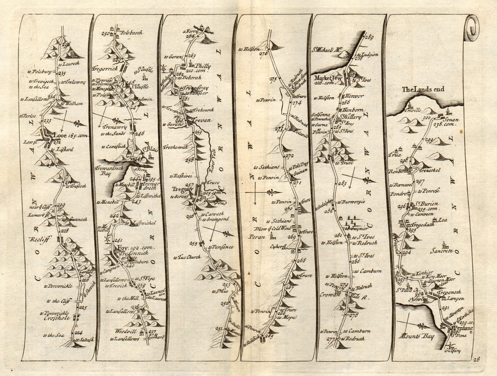 Looe Fowey St Austell Penzance Sennen Land's End SENEX #28 road map 1719