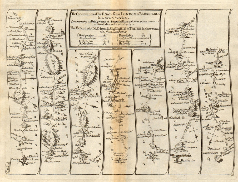 Bridgwater South Molton Barnstable Great Torrington SENEX #33 road map 1719