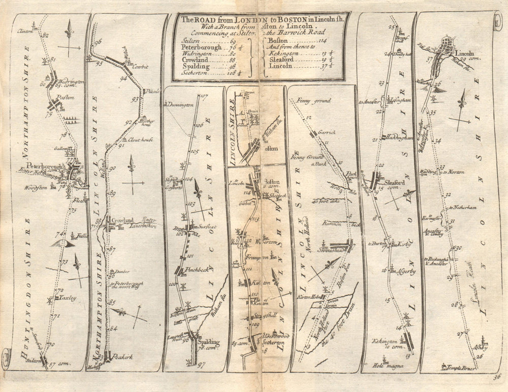 Yaxley Peterborough Spalding Boston Sleaford Lincoln SENEX #36 road map 1719