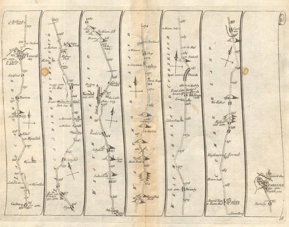 Garstang Lancaster Bolton Kendal Penrith Hesket Carlisle SENEX #38 road map 1719