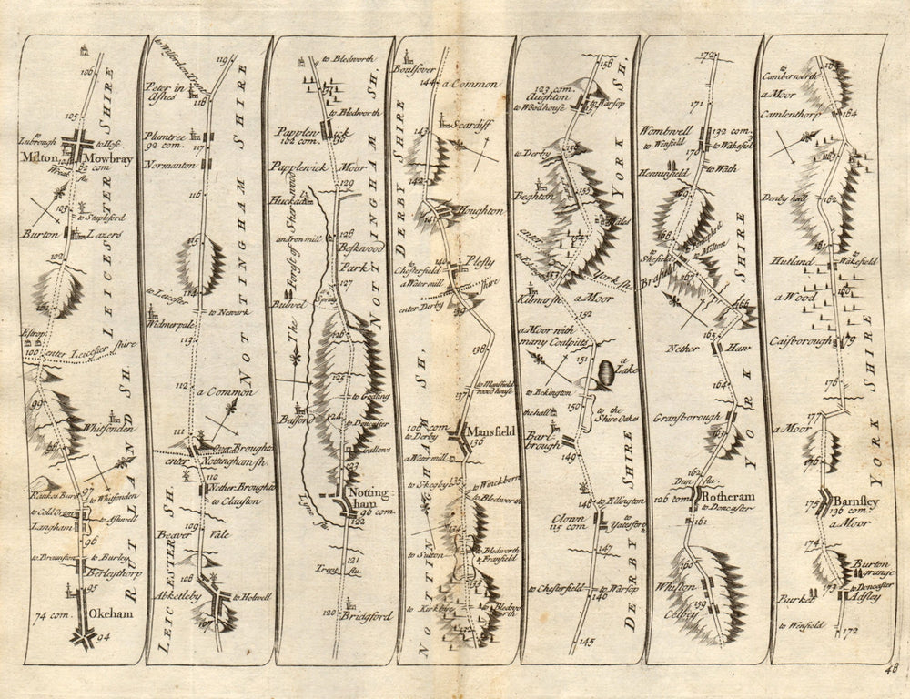 Oakham Nottingham Mansfield Rotherham Barnsley SENEX #48 road map 1719 old