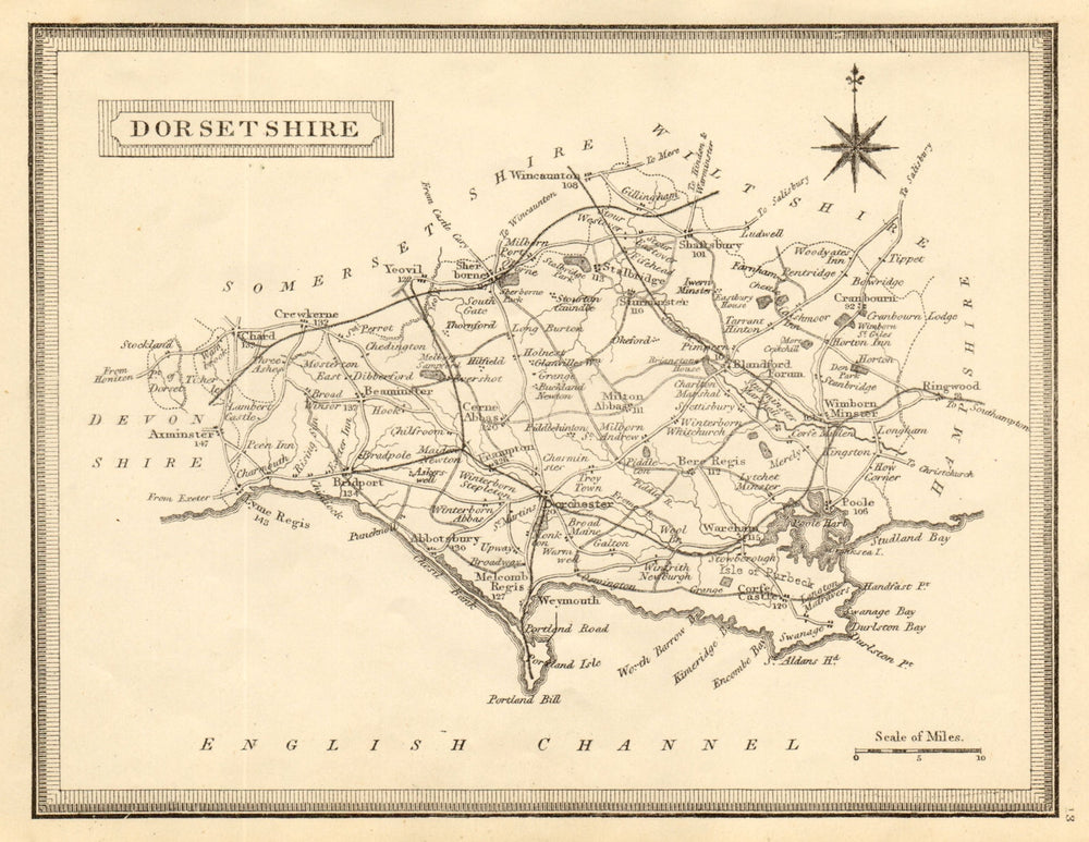 Antique county map of Dorsetshire by John Heywood. Railways & coach roads c1864