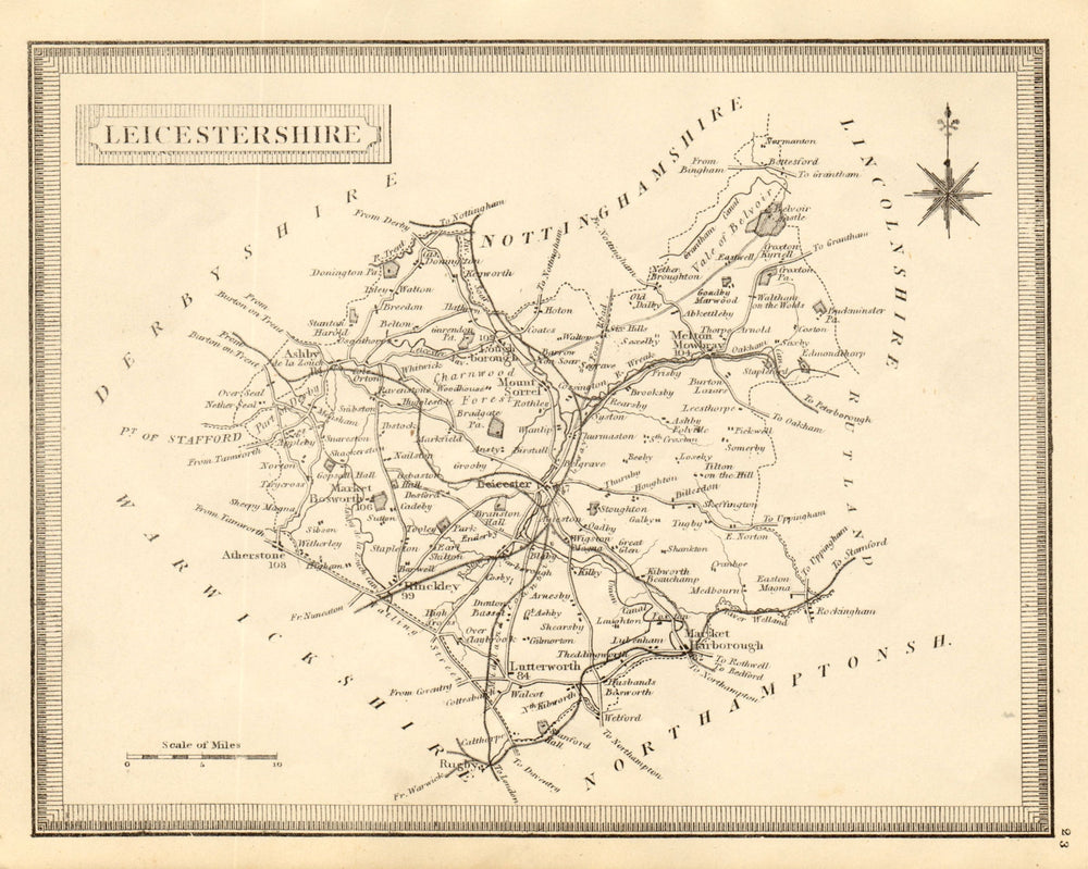 Antique county map of Leicestershire. John Heywood. Railways. Coach roads c1864