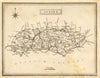 Antique county map of Sussex by John Heywood. Railways & coach roads c1864