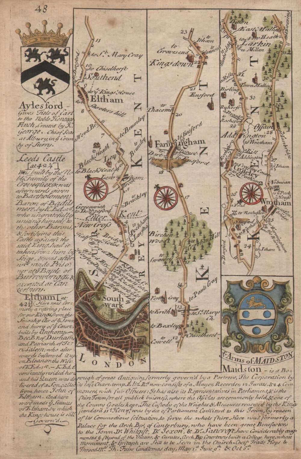 London-Southwark-New Cross-Eltham-Addington-Ditton OWEN/BOWEN road map c1753