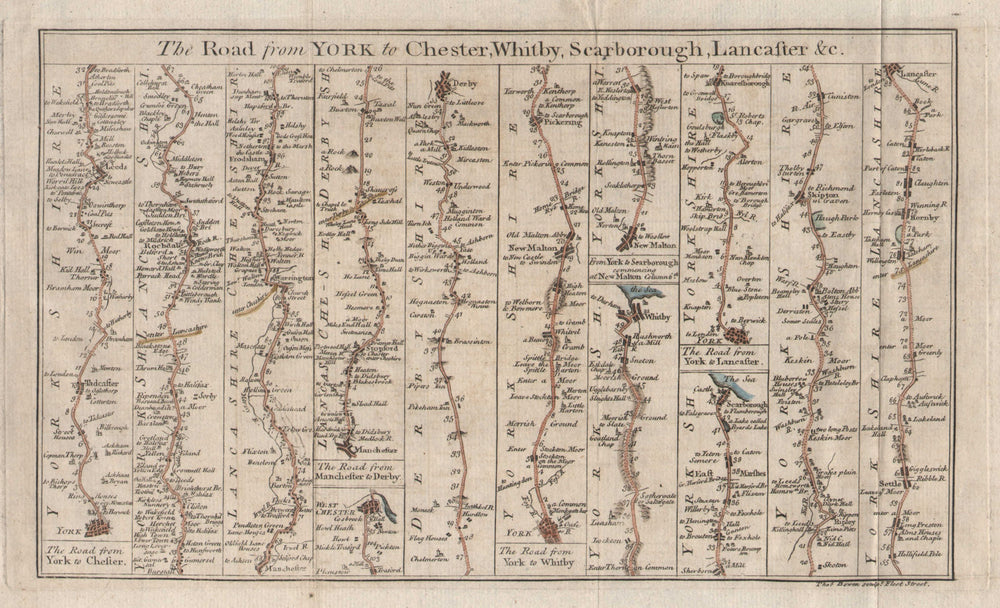 York Manchester Chester Derby Lancaster Whitby Scarborough roads BOWEN c1776 map