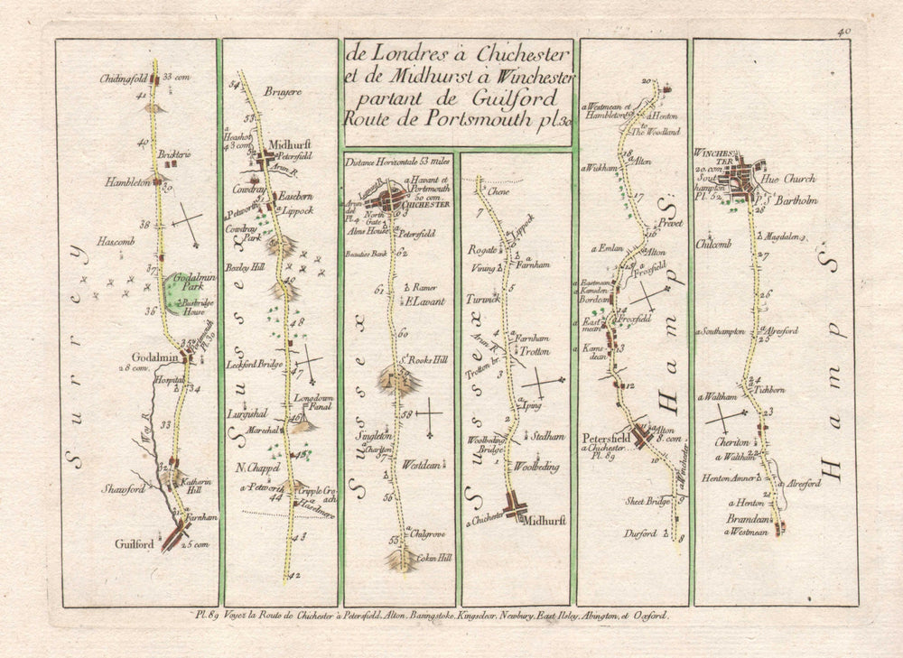 Guildford-Godalming-Midhurst-Chichester/Petersfield-Winchester LE ROUGE 1769 map