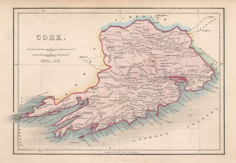 Antique CORK county map by Alfred ADLARD. Ireland c1841 old chart