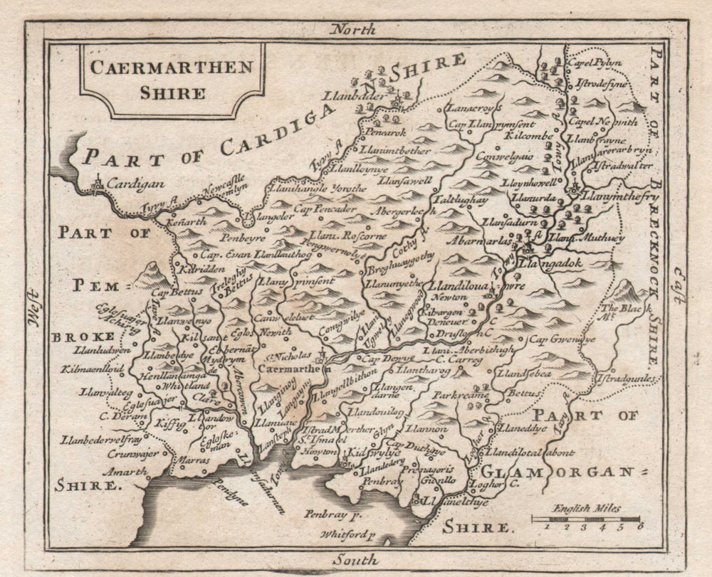 Antique county map of Caermarthenshire by John Seller / Francis Grose c1780