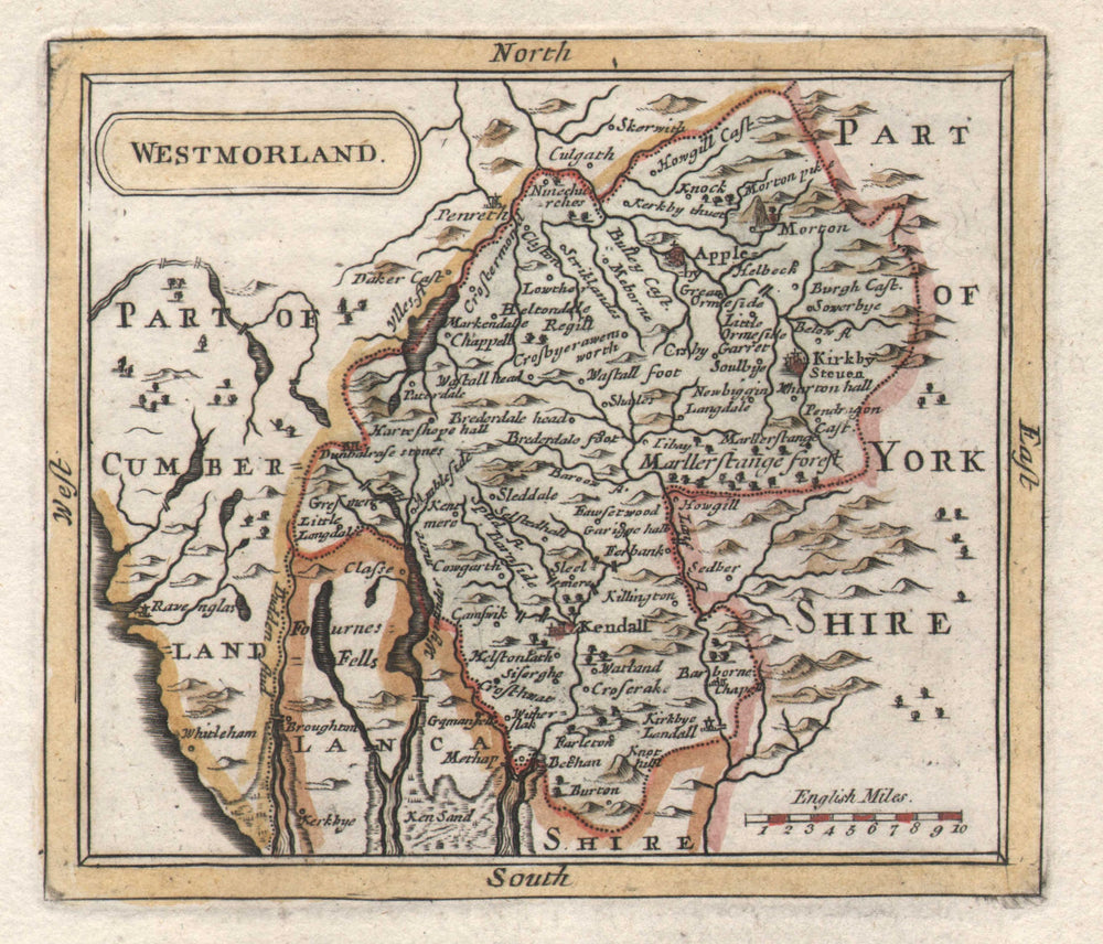 Antique county map of Westmorland by John Seller / Francis Grose. Coloured c1780