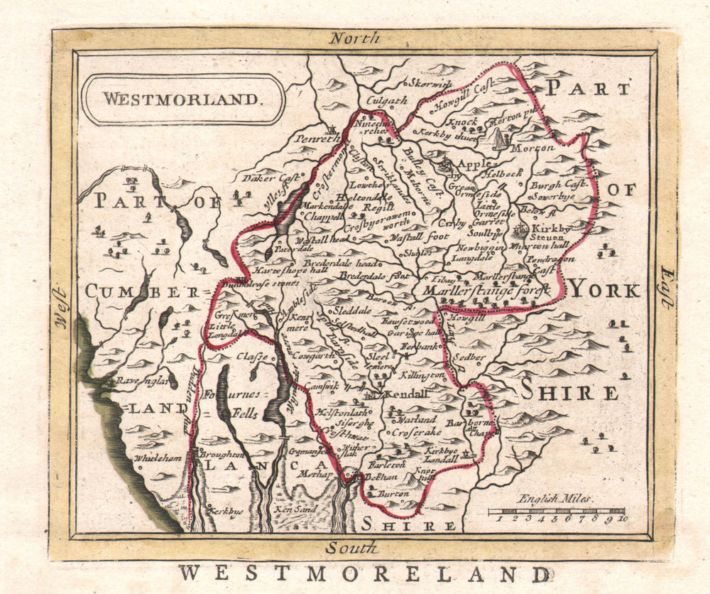 Antique county map of Westmorland. Seller/Grose. Outline colour c1780 old