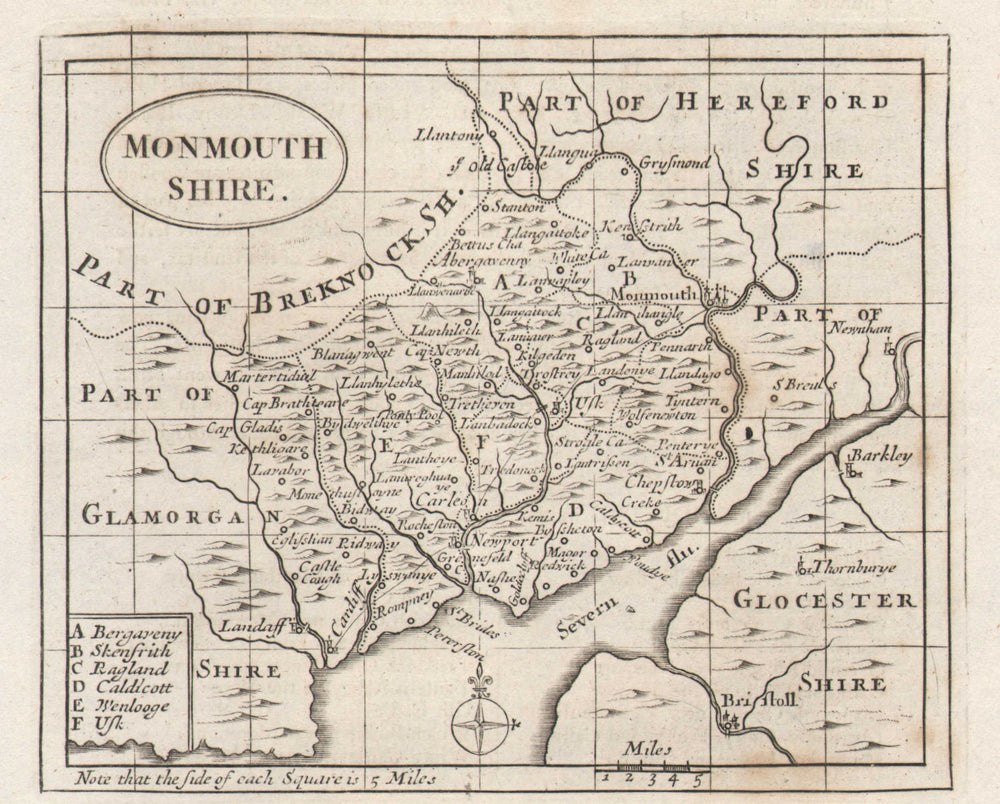 Antique county map of Monmouthshire by John Seller / Francis Grose c1780