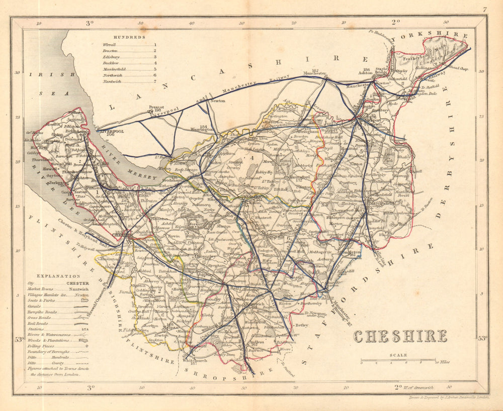 CHESHIRE county map. ARCHER & DUGDALE. Seats canals polling places 1845