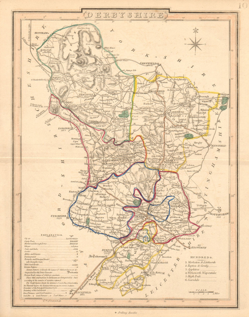 Antique county map of DERBYSHIRE by George COLE & John ROPER c1835 old