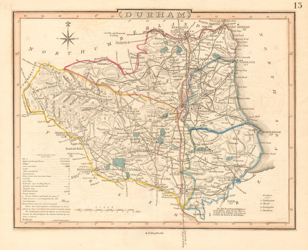 Antique map of COUNTY DURHAM by George COLE & John ROPER c1835 old