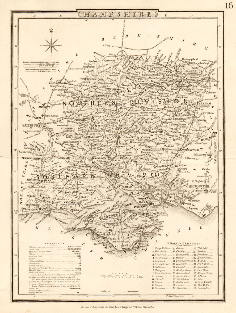 Antique county map of HAMPSHIRE by George COLE & John ROPER c1835 old