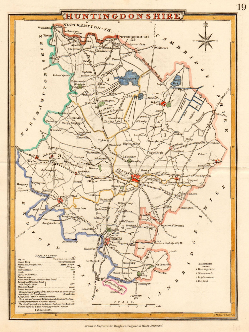 Antique county map of HUNTINGDONSHIRE by George COLE & John ROPER c1835