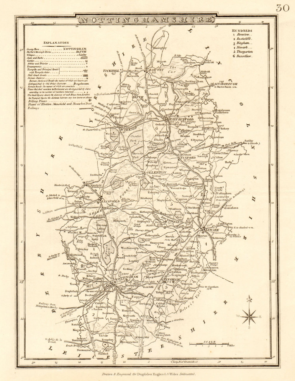 Antique county map of NOTTINGHAMSHIRE by George COLE & John ROPER c1835