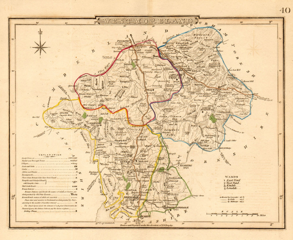 Antique county map of WESTMORELAND by George COLE & John ROPER c1835 old