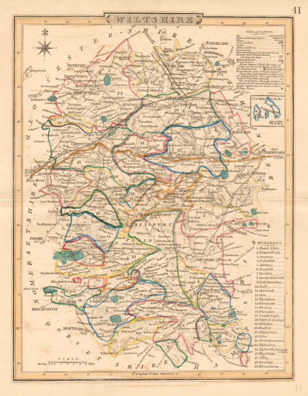 Antique county map of WILTSHIRE by George COLE & John ROPER c1835 old