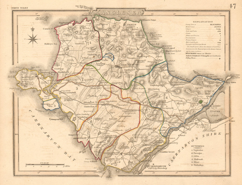 Antique county map of "ANGLESEA" by George COLE & John ROPER. Anglesey c1835