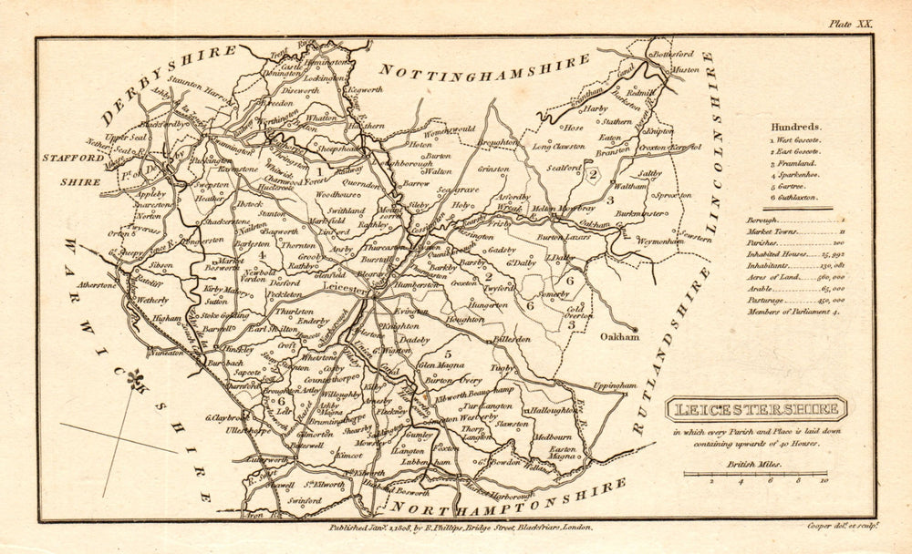 Antique county map of LEICESTERSHIRE by Henry Cooper for Benjamin Capper 1808