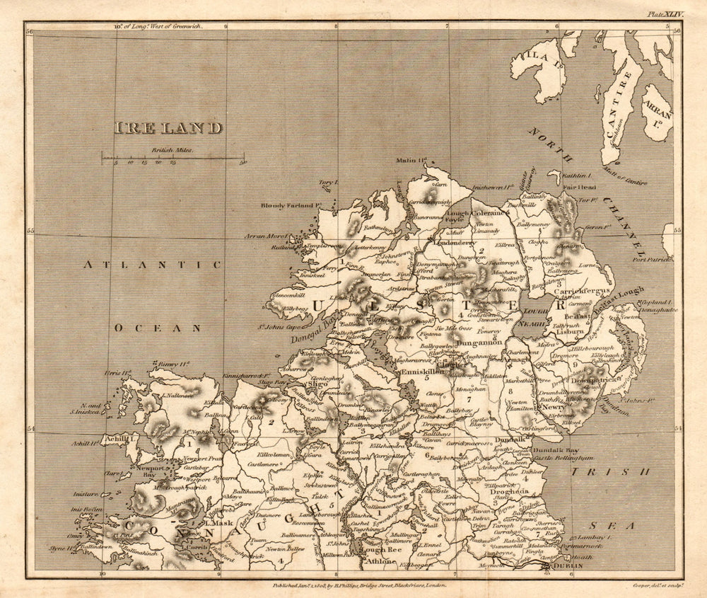 Antique county map of northern IRELAND by Henry Cooper for Benjamin Capper 1808