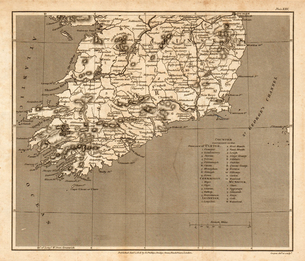 Antique county map of southern IRELAND by Henry Cooper for Benjamin Capper 1808