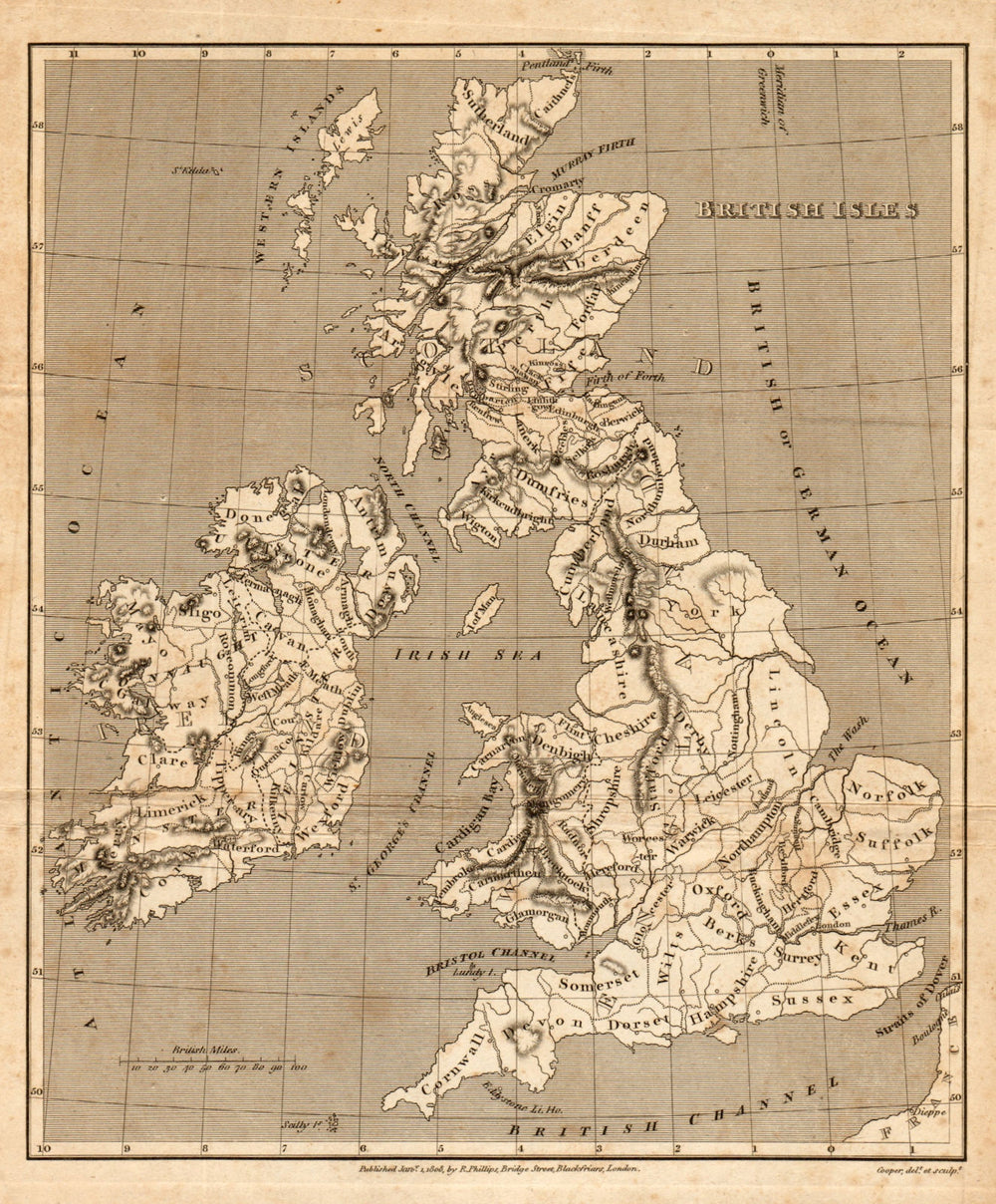 Antique map of the BRITISH ISLES by Henry Cooper for Benjamin Capper 1808