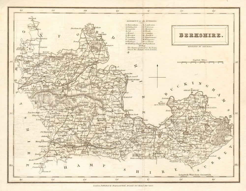 Antique county map of BERKSHIRE by Sidney Hall 1830 old plan chart