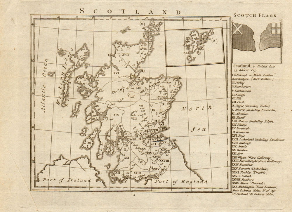 Antique copperplate map of Scotland showing counties c1810 old