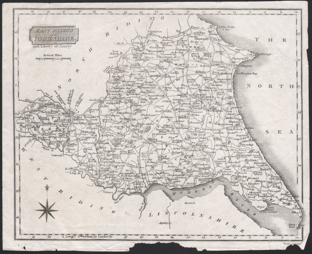 East Riding of Yorkshire and Liberty of Ainsty. NEELE c1818 old antique map
