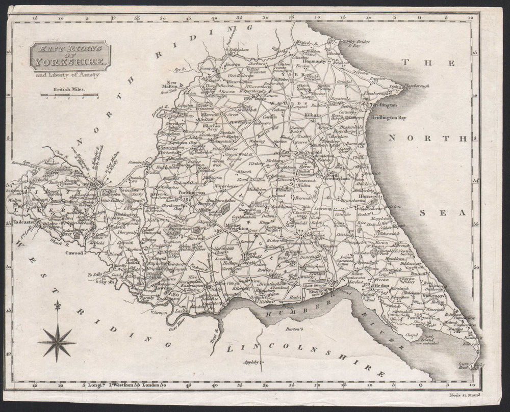 East Riding of Yorkshire and Liberty of Ainsty. Cropped. NEELE c1818 old map