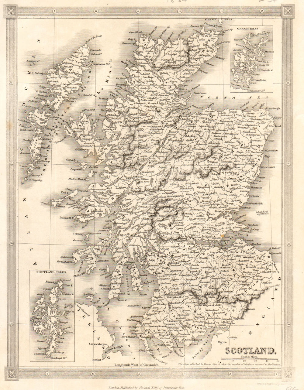 Decorative antique map of Scotland by Alexander Findlay c1834 old