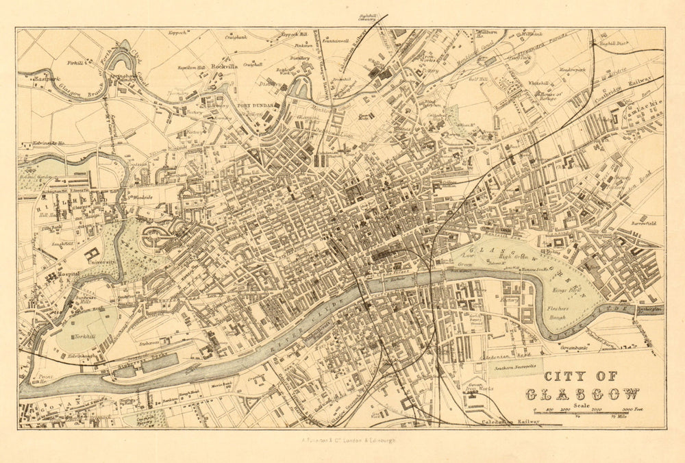 GLASGOW antique city plan by Fullarton 1856 old vintage map chart
