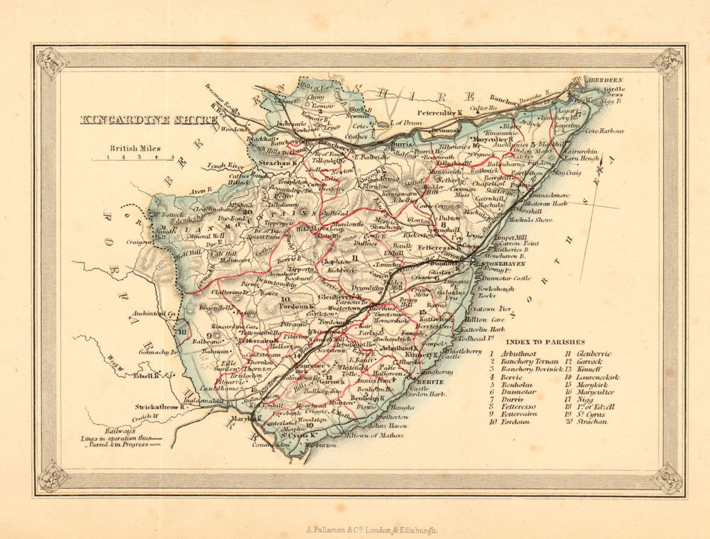 Antique county map of Kincardineshire by Archibald FULLARTON. Scotland 1868