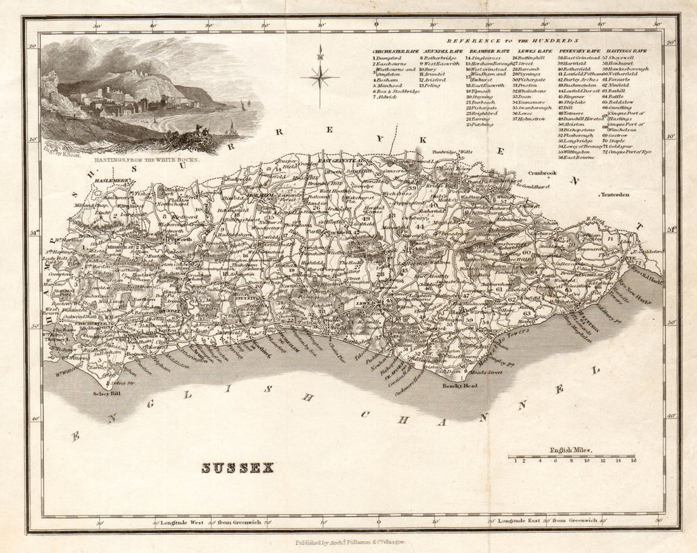 Antique county map of Sussex by Archibald Fullarton c1833 old