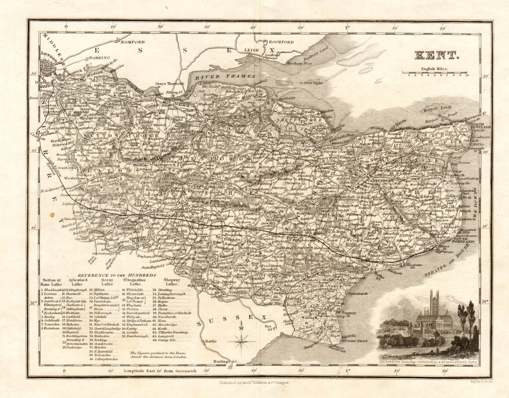 Antique county map of Kent by Archibald Fullarton c1833 old chart