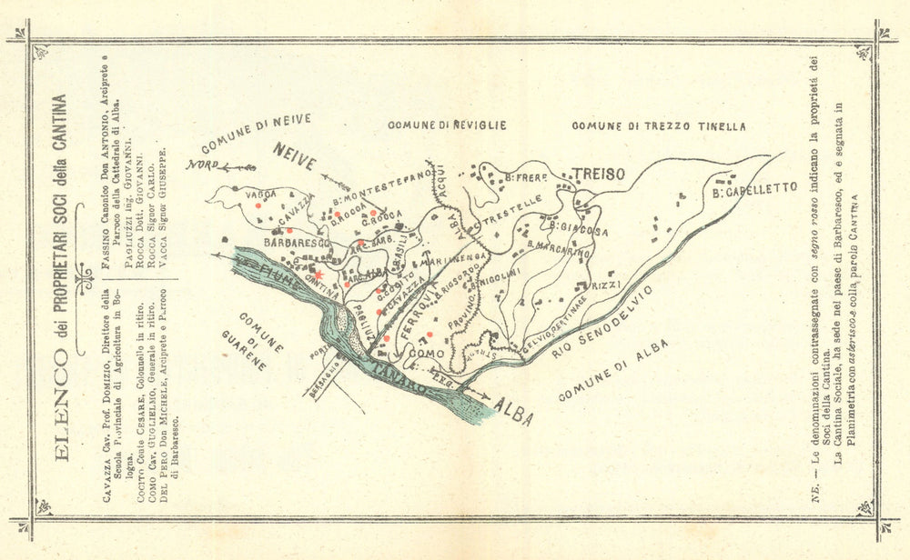 BARBARESCO wine map. Nebbiolo Cantina Sociale di Barbaresco Domizio CAVAZZA 1898