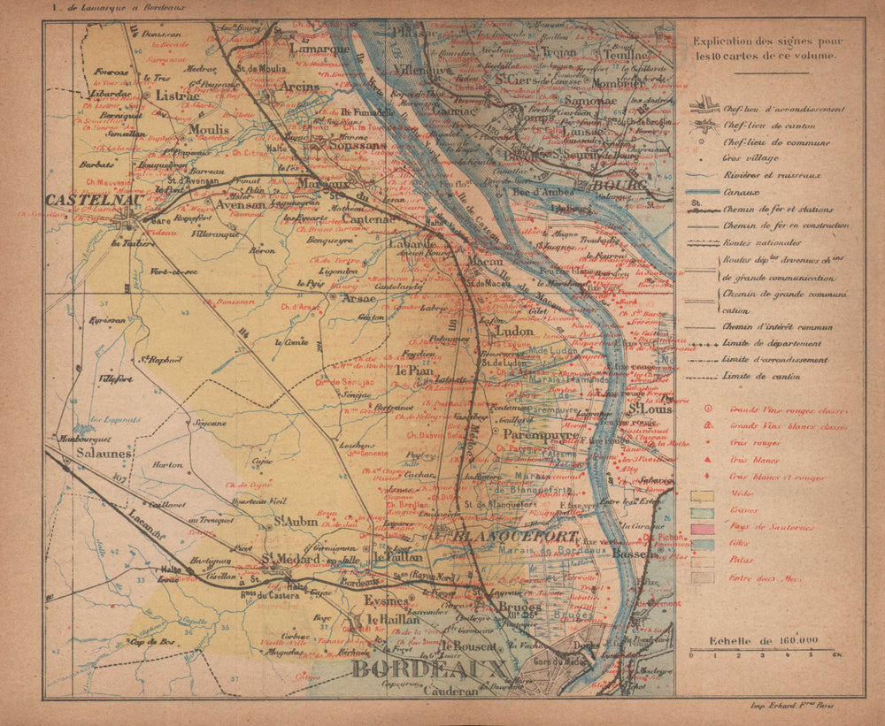 BORDEAUX WINE MAP. Carte vinicole. Bourg Haut-Médoc Chateaux. COCKS & FERET 1898