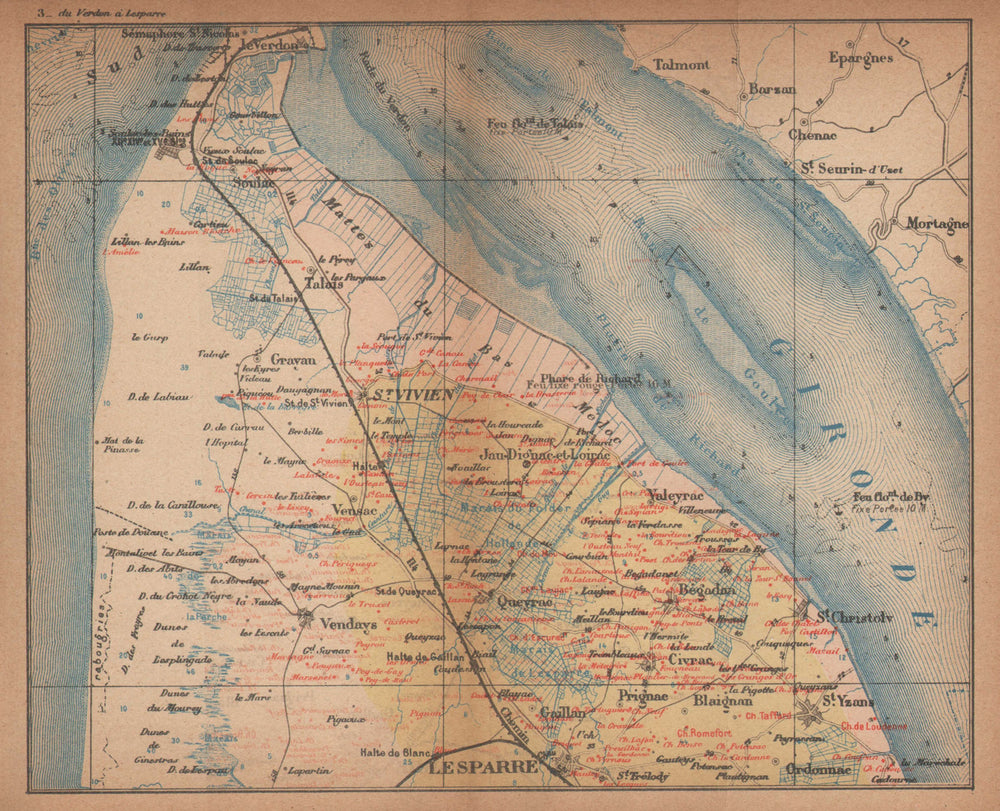 BORDEAUX WINE MAP. Carte vinicole. Médoc St Vivien chateaux. COCKS & FERET 1898