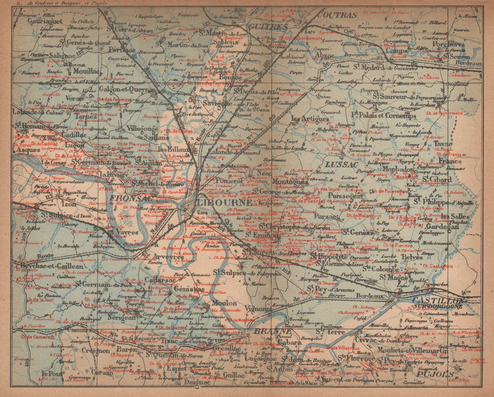 BORDEAUX WINE MAP. St-Emilion Pomerol Canon-Fronsac chateaux. COCKS & FERET 1898