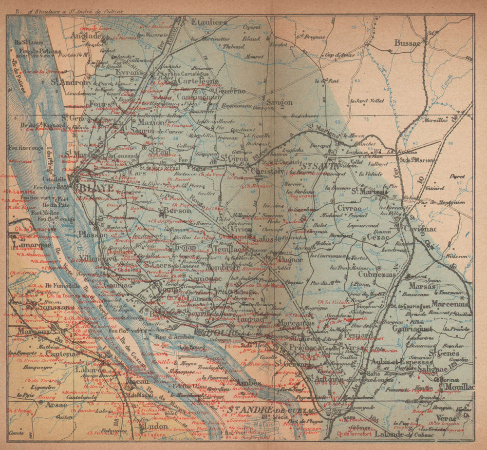 BORDEAUX WINE MAP Carte vinicole. Margaux Bourg Blaye chateaux. COCKS/FERET 1898