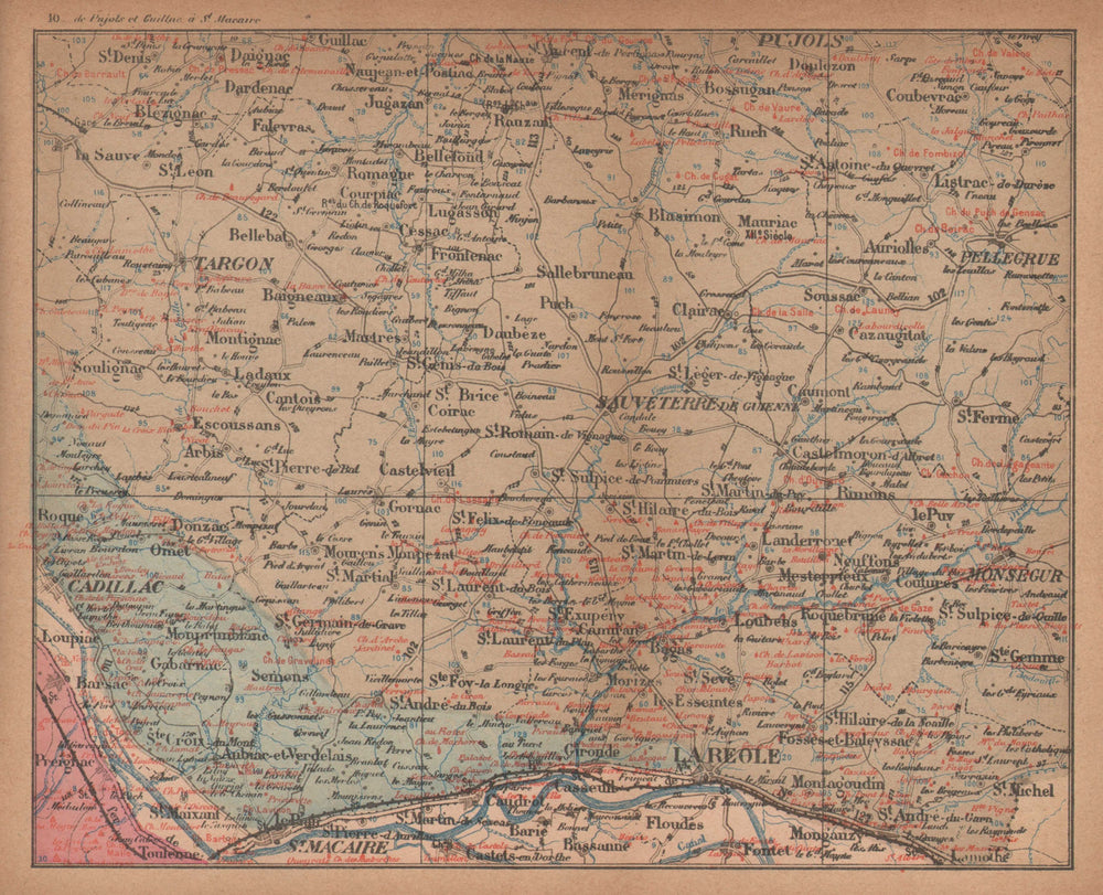 BORDEAUX WINE MAP Carte vinicole. Entre-deux-mers chateaux. COCKS & FERET 1898
