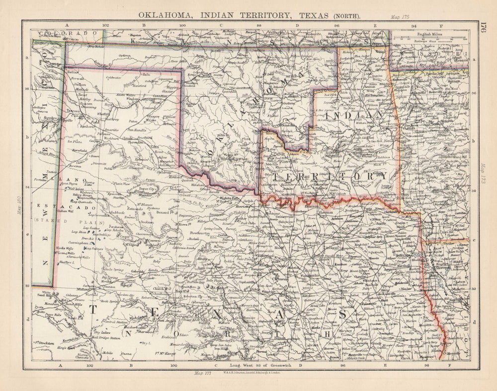 USA SOUTH CENTRAL. Oklahoma, Indian Territory & North Texas. JOHNSTON 1901 map