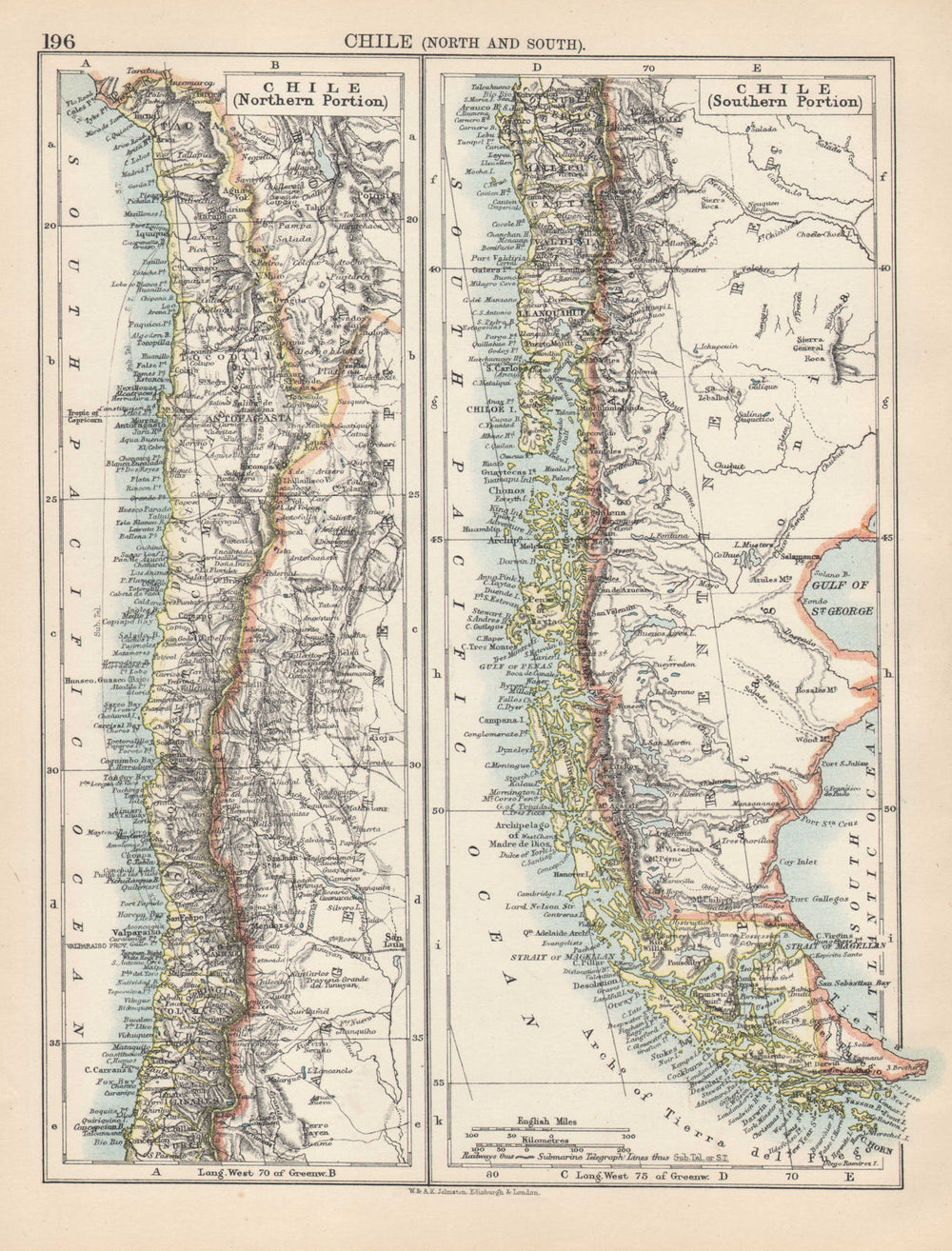 CHILE. Shows Argentina border before  1902 Andes Cordillera dispute 1901 map